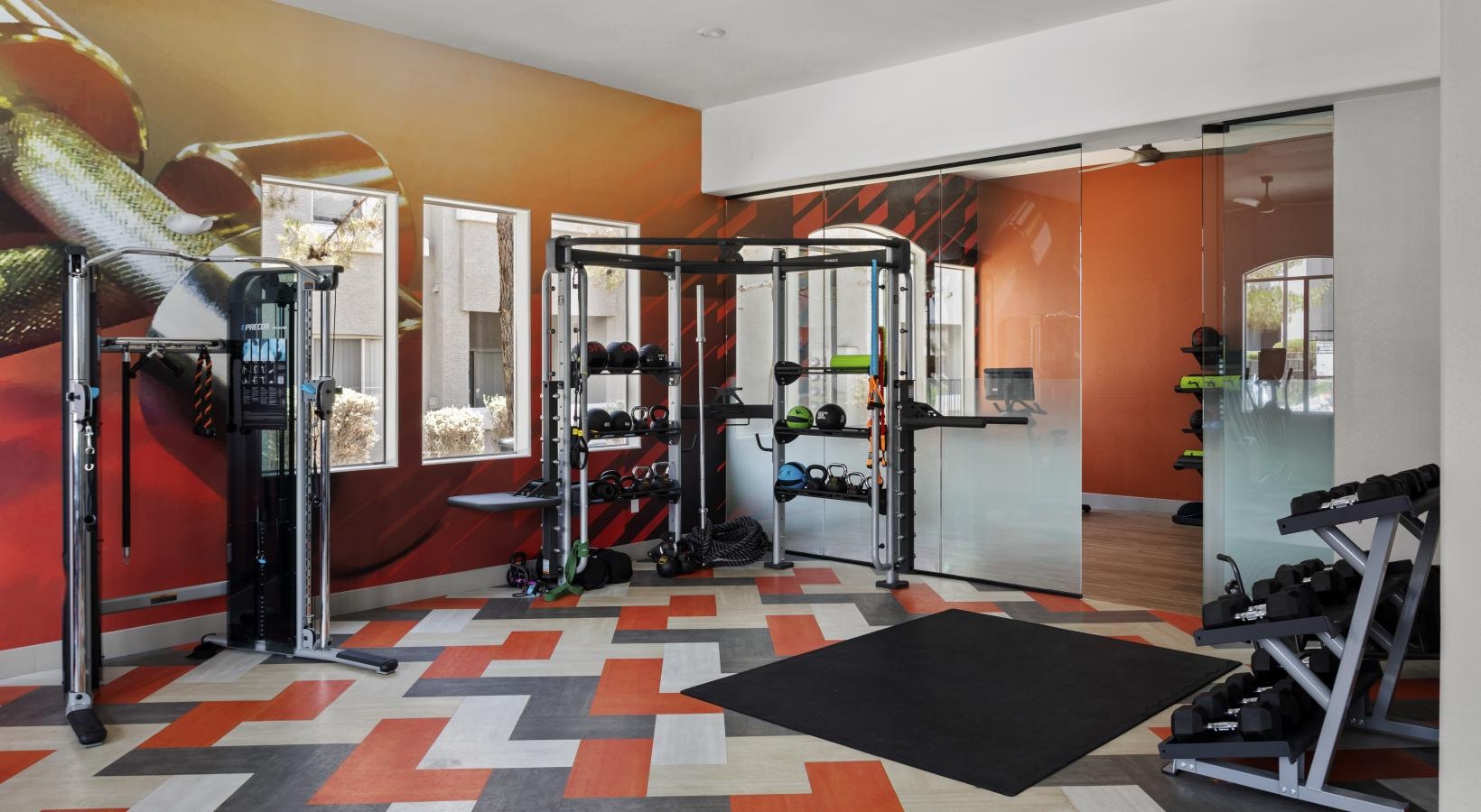 Settle into comfort at FireSkye a gym with exercise equipment